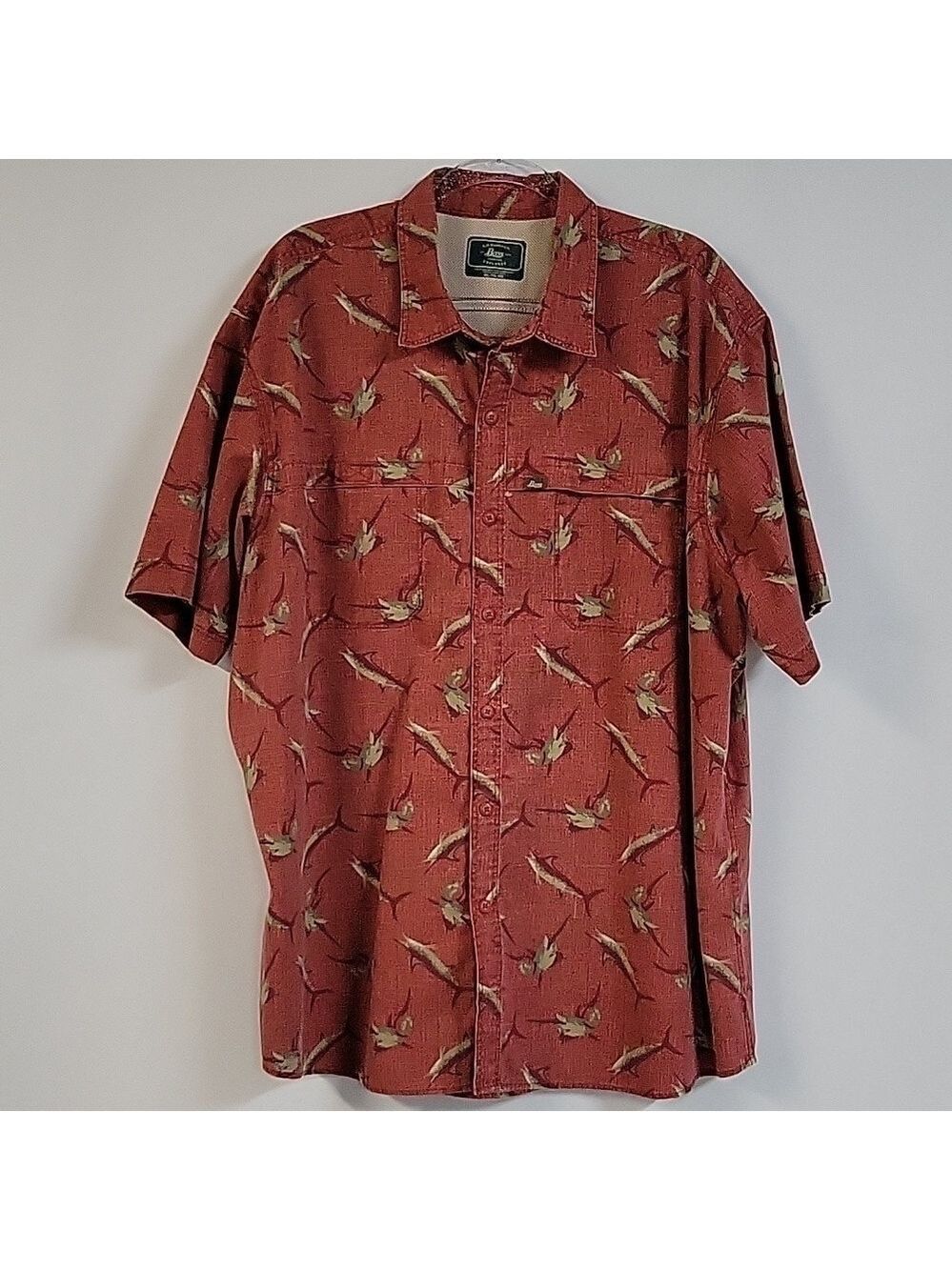 G. H. Bass & Co., Swordfish Fishing Patterned Short-Sleeve Button-Down, Sz XXL